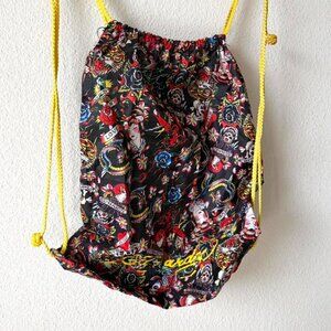 Ed Hardy black drawstring backpack bag all over print
